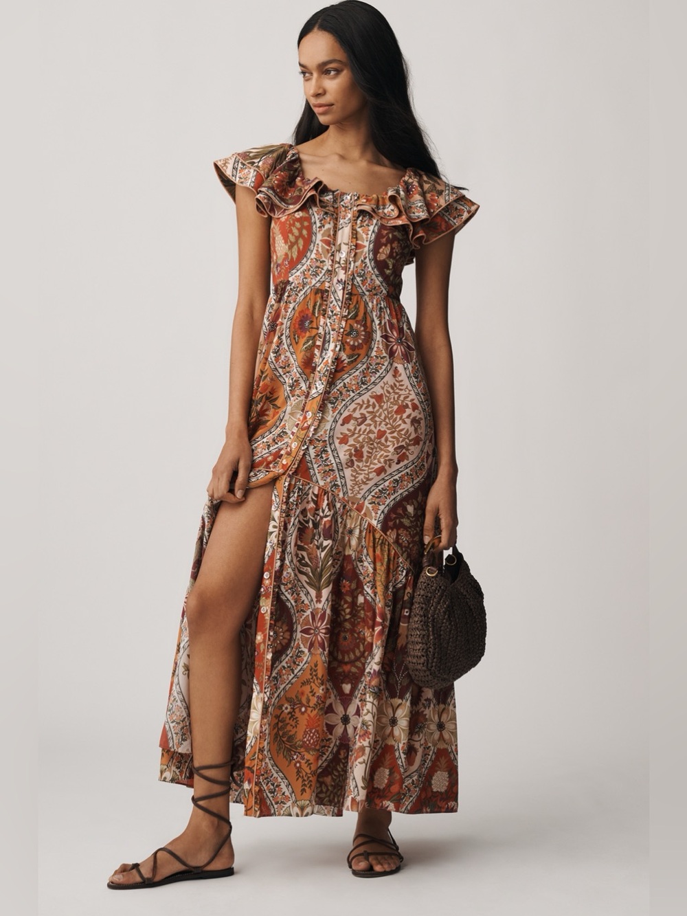 NWT AUTH FARM RIO Fall Romantic Nature Off-Shoulder Maxi Dress Medium Pockets - Picture 1 of 14